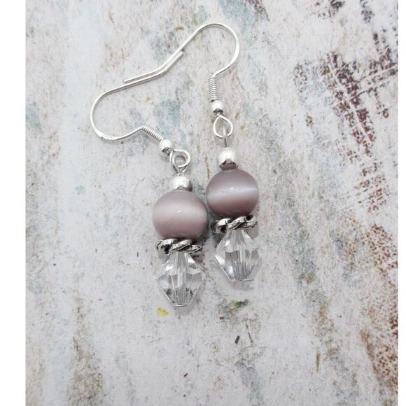 boho earrings 400#mfs Neutral Cat's eye glass earrings shimmer stripe and facete - Picture 2 of 5